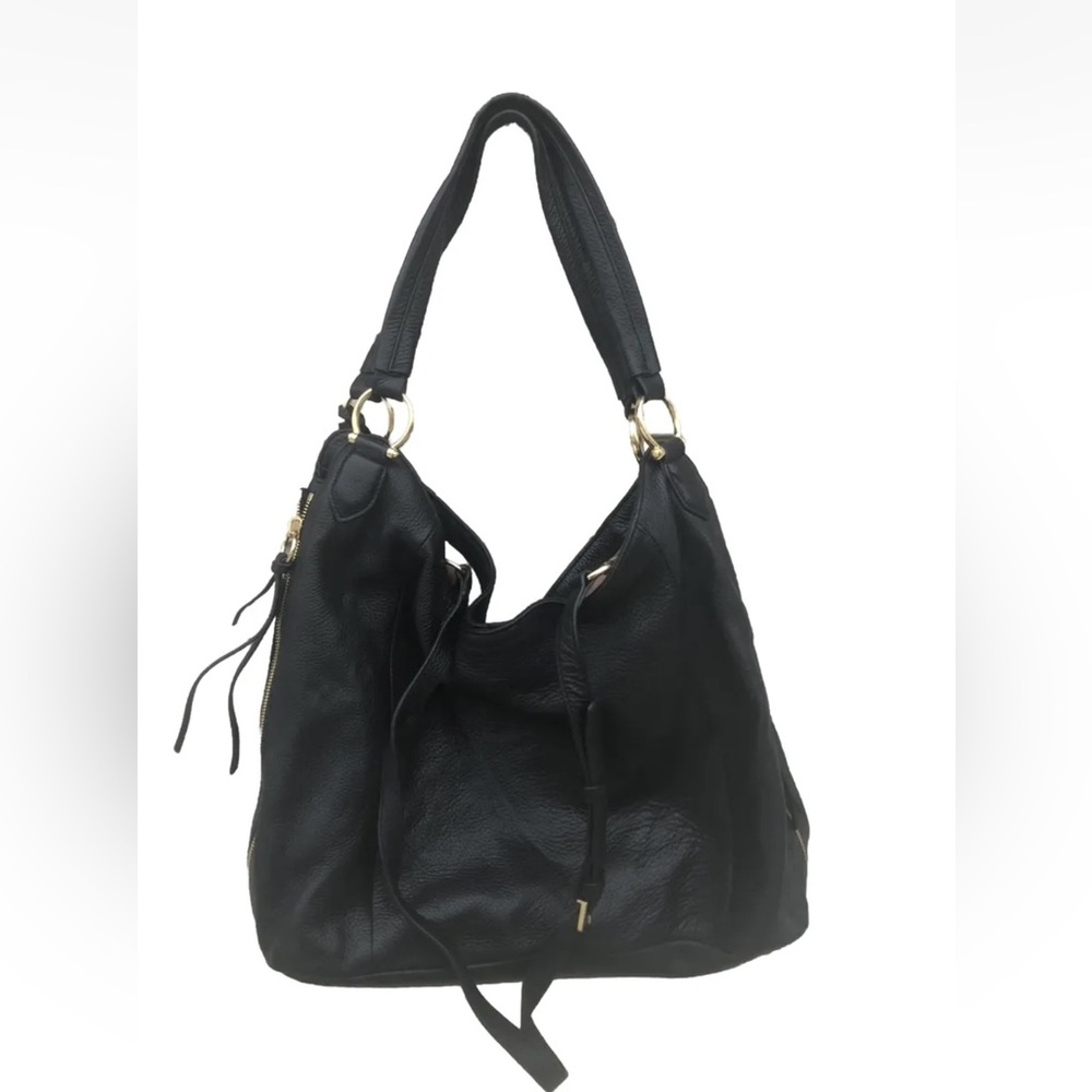 G.I.L.I Black Leather Large Hobo Tassle Gold Hardware Bag